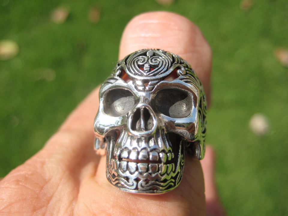 925 Silver Filigree Skull Ring jewelry Art Thailand A16