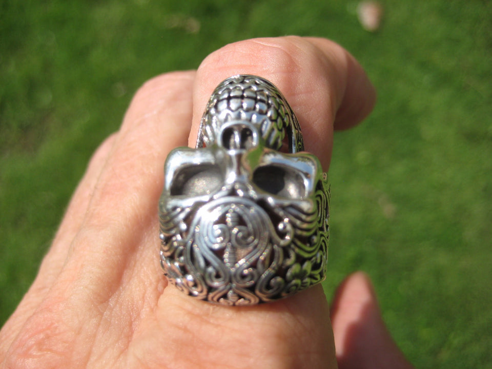 925 Silver Filigree Skull Ring jewelry Art Thailand A16