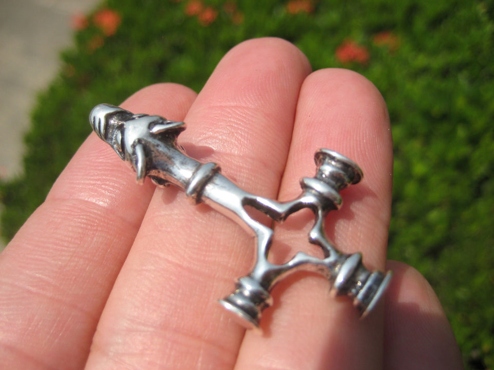 925 Silver Viking Norse Wolf Cross Thor Hammer Pendant Necklace A15