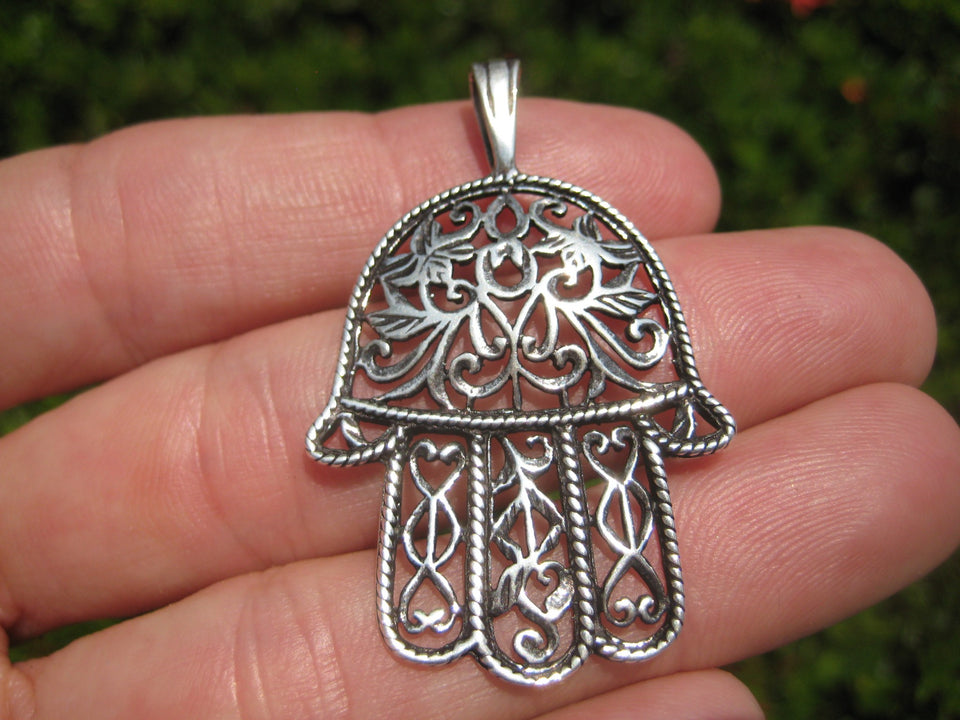 925 Silver Hamsa Hand Of God Protection Amulet Pendant Necklace A9