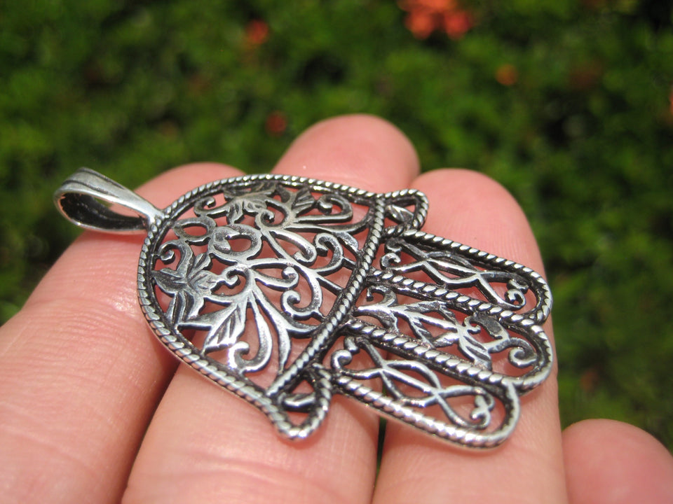 925 Silver Hamsa Hand Of God Protection Amulet Pendant Necklace A9