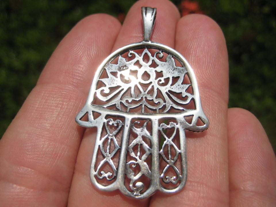 925 Silver Hamsa Hand Of God Protection Amulet Pendant Necklace A9