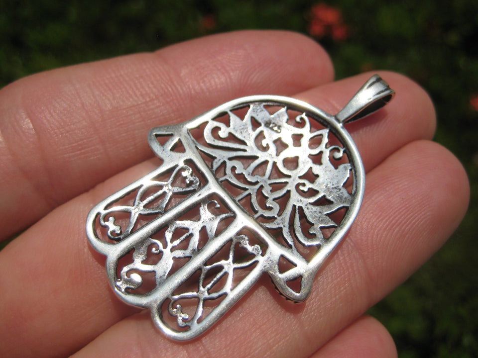 925 Silver Hamsa Hand Of God Protection Amulet Pendant Necklace A9