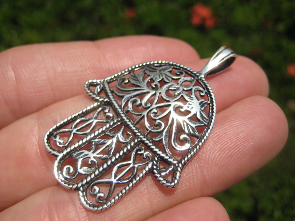 925 Silver Hamsa Hand Of God Protection Amulet Pendant Necklace A9