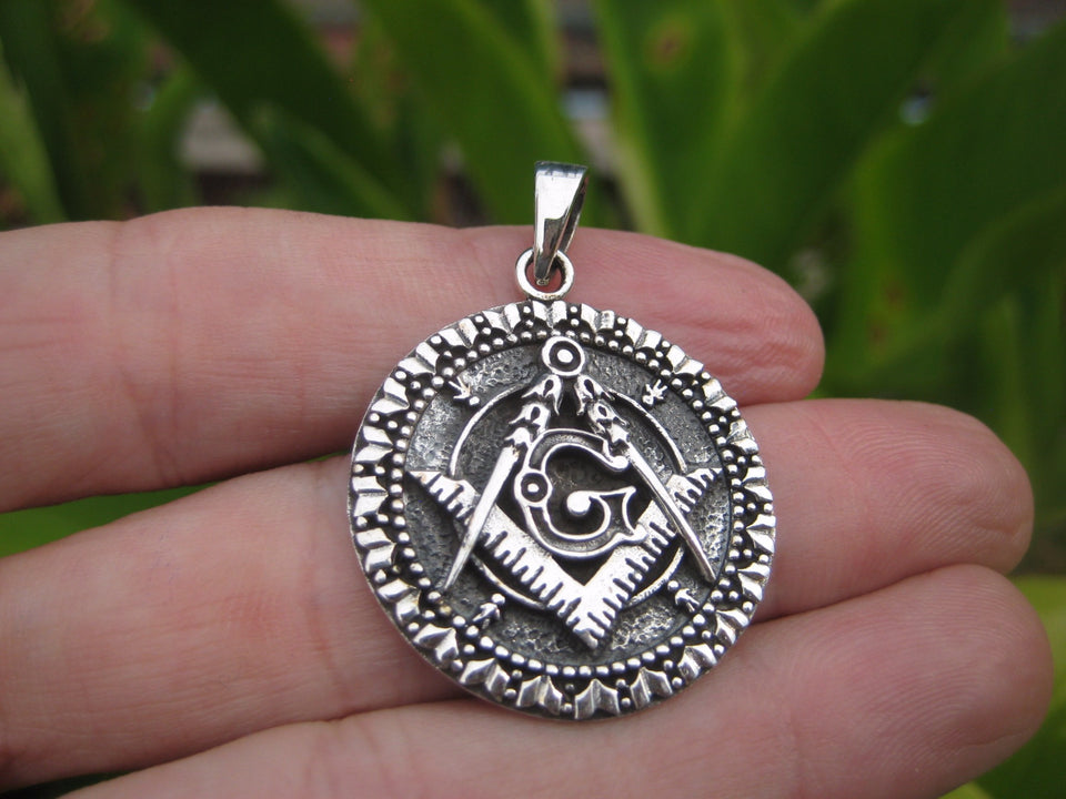 925 Silver Free Mason Masonic Pendant Necklace Thailand jewelry Art A14