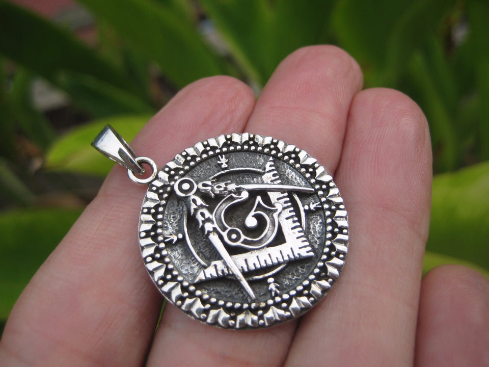 925 Silver Free Mason Masonic Pendant Necklace Thailand jewelry Art A14