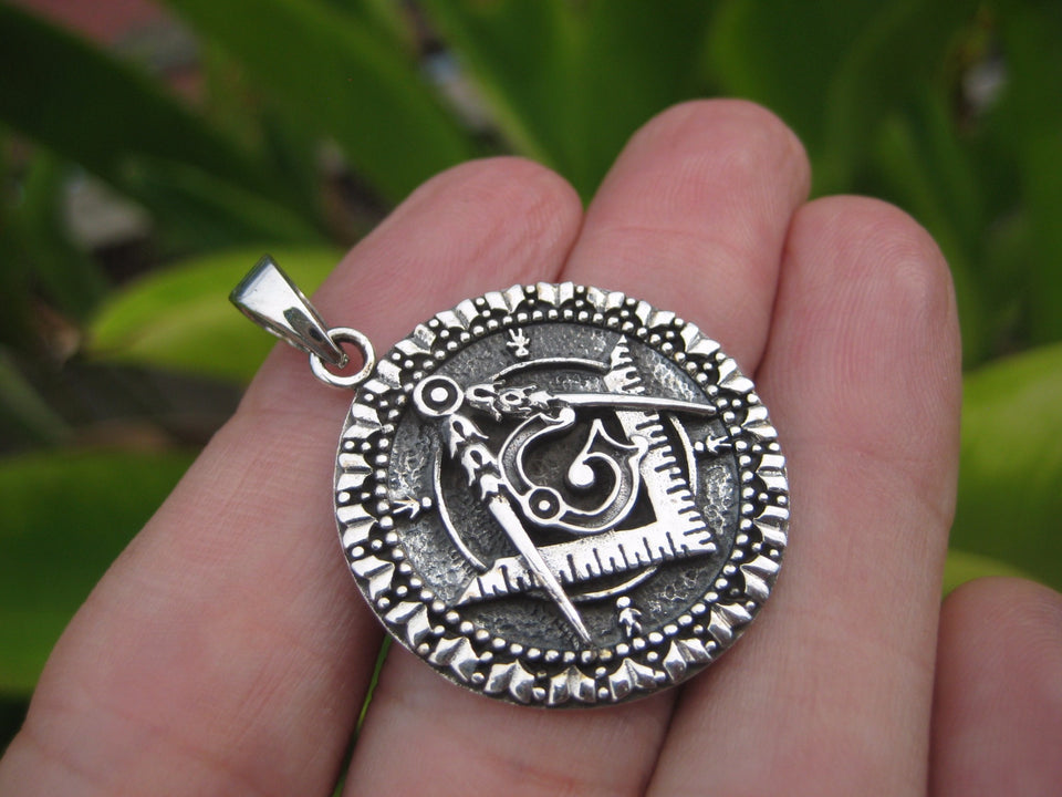 925 Silver Free Mason Masonic Pendant Necklace Thailand jewelry Art A14