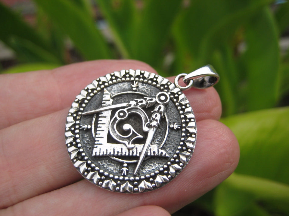 925 Silver Free Mason Masonic Pendant Necklace Thailand jewelry Art A14