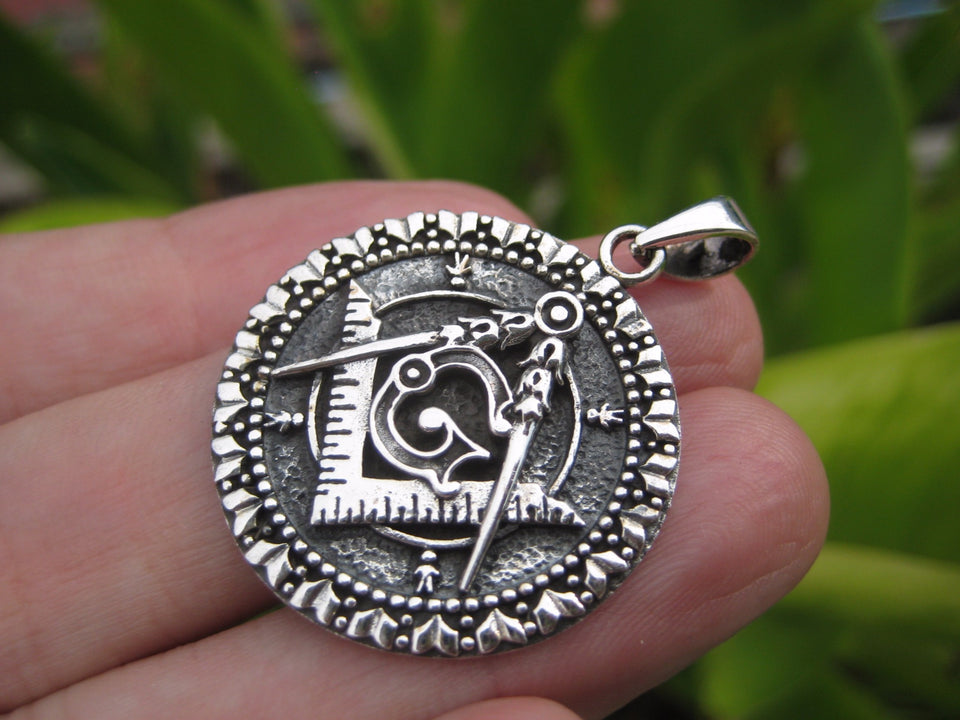 925 Silver Free Mason Masonic Pendant Necklace Thailand jewelry Art A14