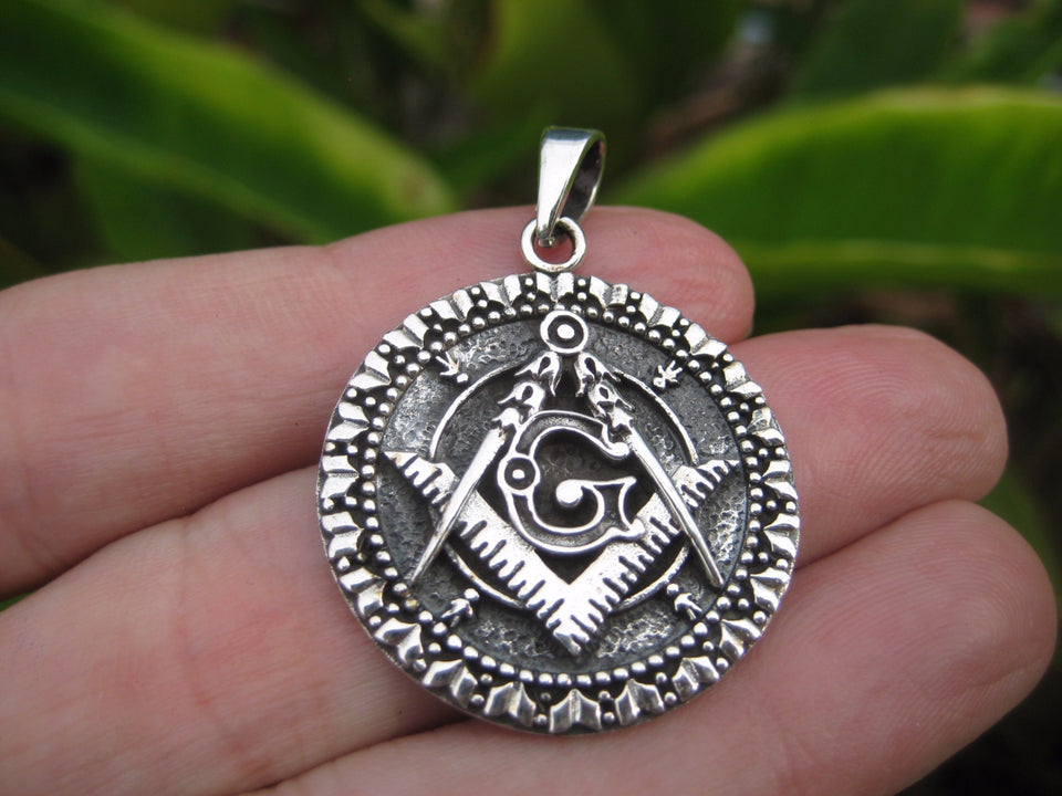 925 Silver Free Mason Masonic Pendant Necklace Thailand jewelry Art A14