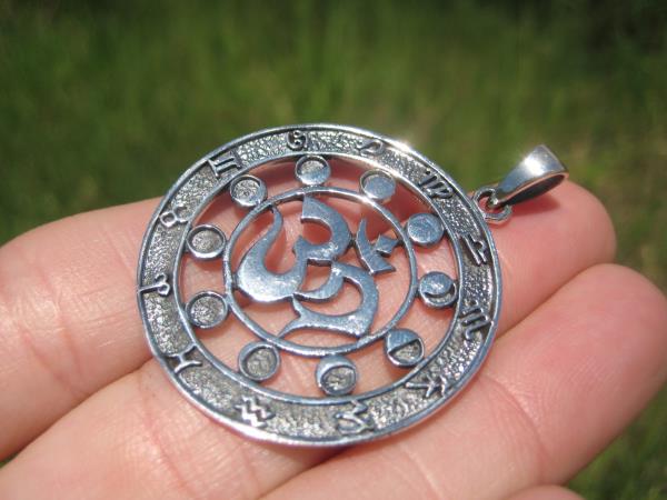 925 Silver Ohm Zodiac Calendar Spiritual Symbol Pendant Necklace 24