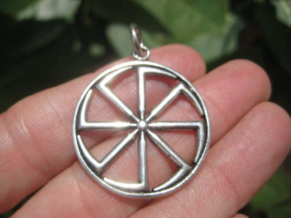 925 Silver Black Sun Wheel Sonnenrad Viking Germanic Pendant Necklace A8