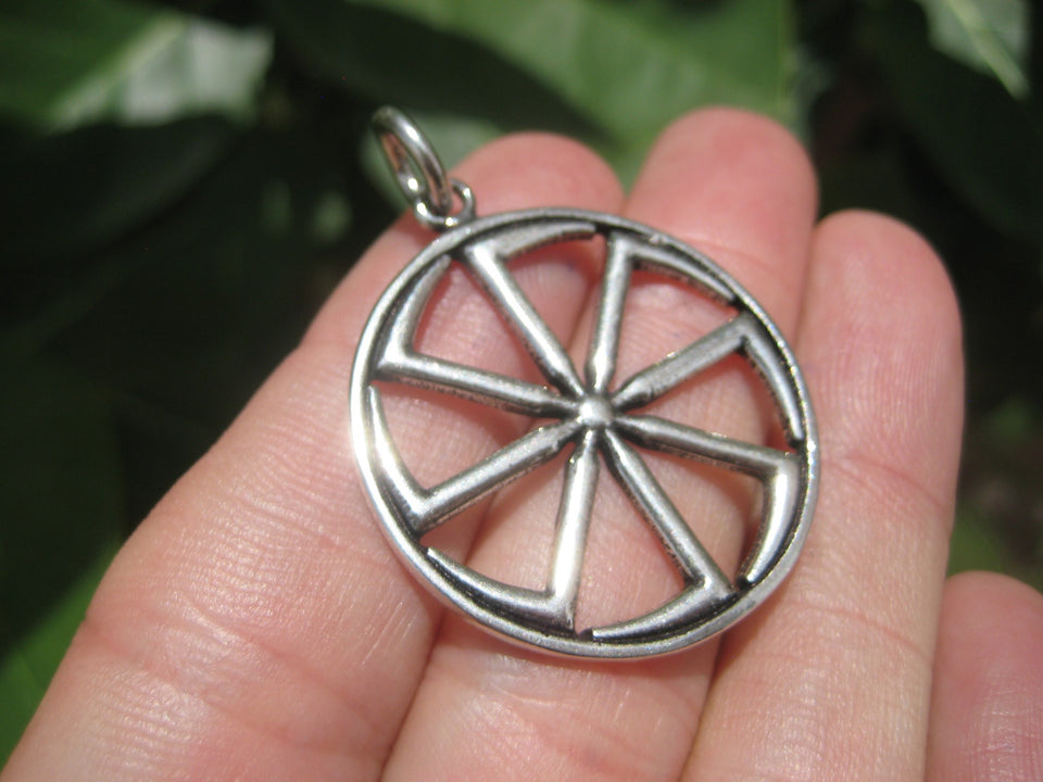 925 Silver Black Sun Wheel Sonnenrad Viking Germanic Pendant Necklace A8