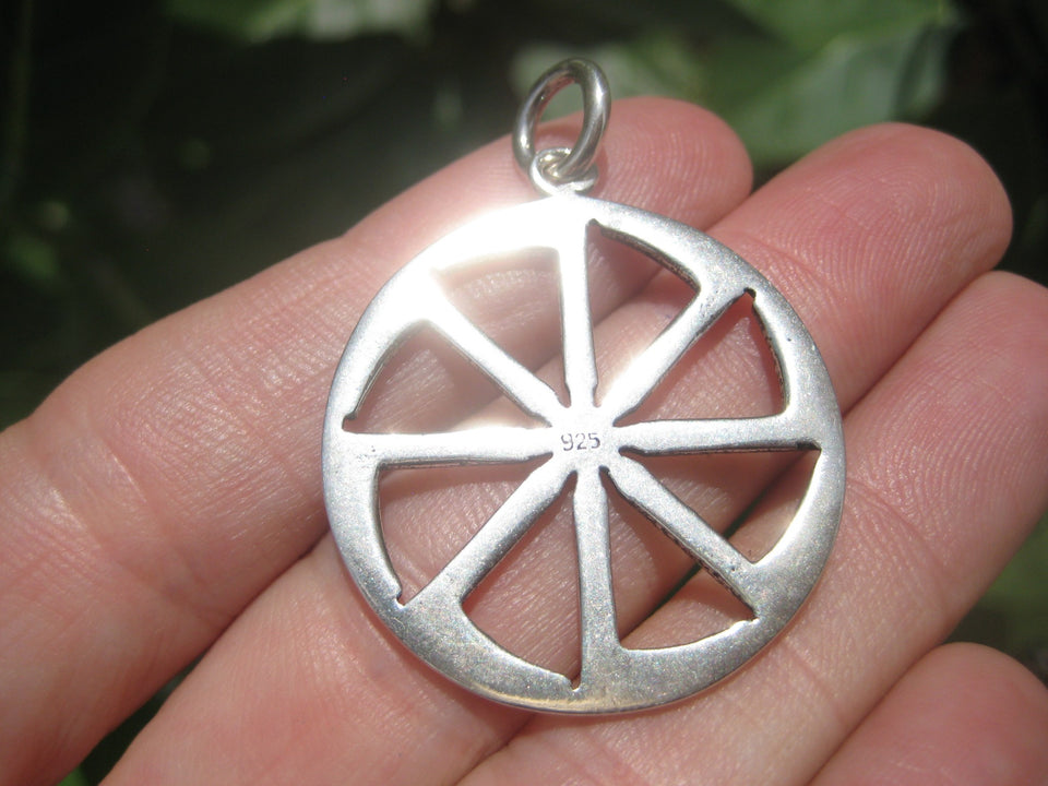 925 Silver Black Sun Wheel Sonnenrad Viking Germanic Pendant Necklace A8