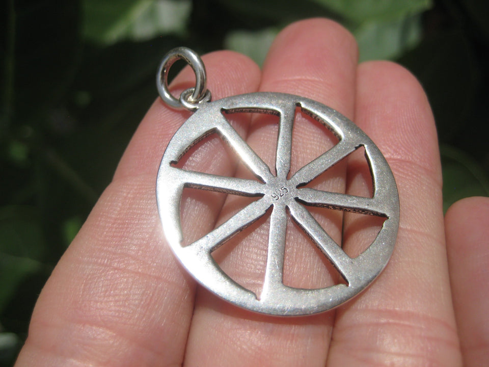 925 Silver Black Sun Wheel Sonnenrad Viking Germanic Pendant Necklace A8