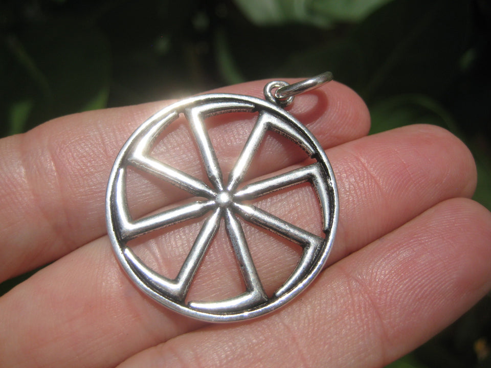925 Silver Black Sun Wheel Sonnenrad Viking Germanic Pendant Necklace A8
