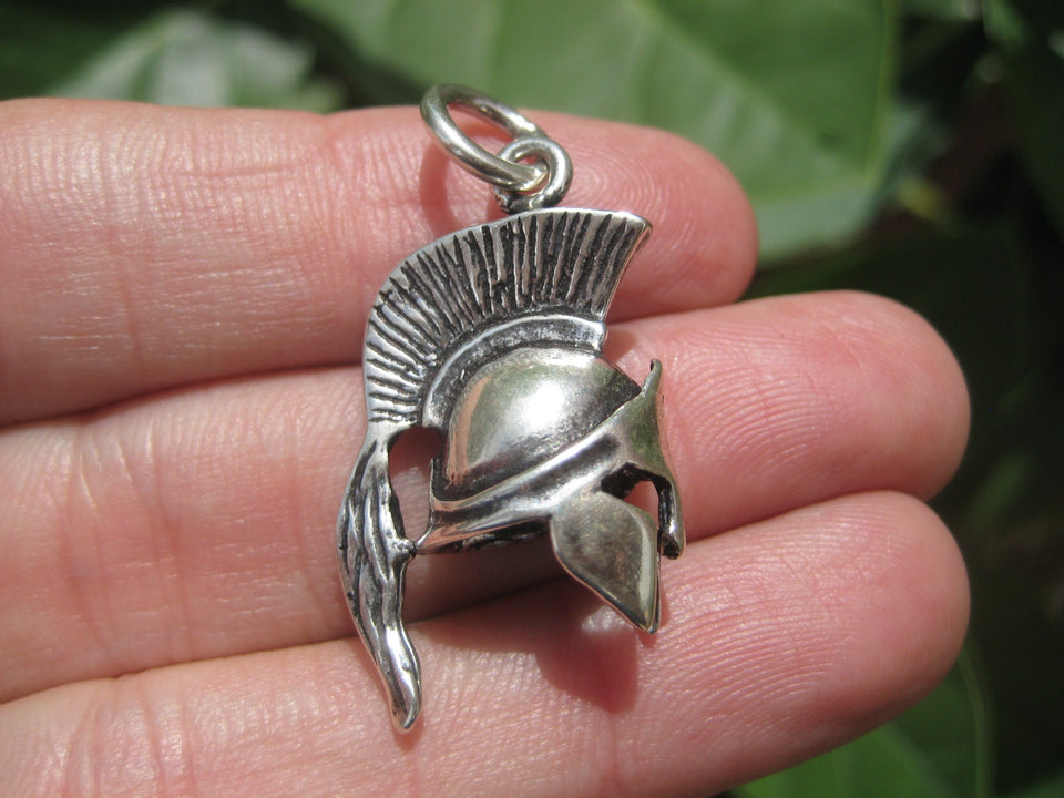 925 Silver Ancient  Roman Gladiator Greek Spartan soldiers Helmet Pendant A2