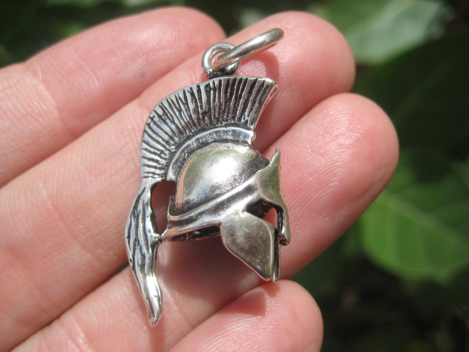925 Silver Ancient  Roman Gladiator Greek Spartan soldiers Helmet Pendant A2