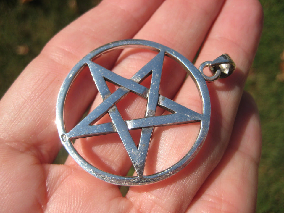 Extra Large 925 Sterling Silver Wicca Inverted Pentagram Pendant A2633