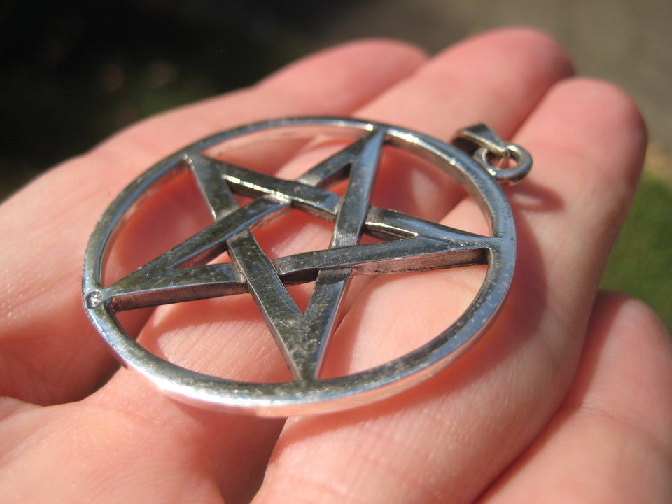 Extra Large 925 Sterling Silver Wicca Inverted Pentagram Pendant A2633