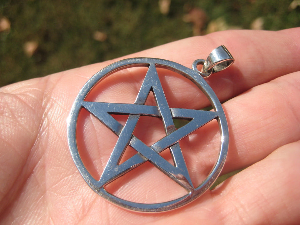 Extra Large 925 Sterling Silver Wicca Inverted Pentagram Pendant A2633