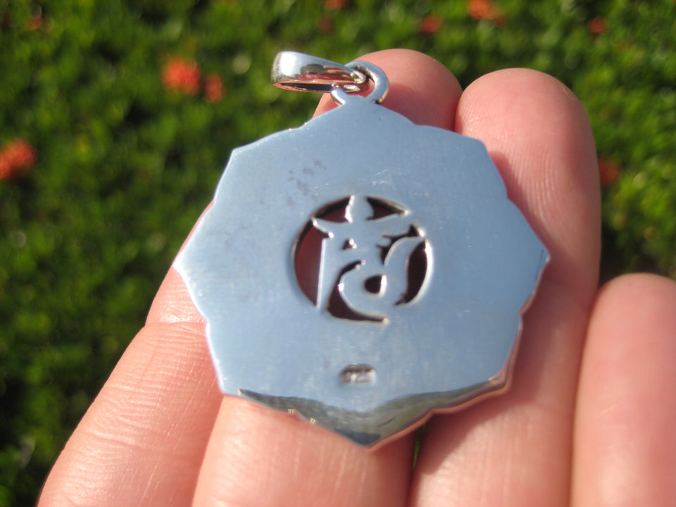 925 Silver Ohm Nine Spiritual Symbols Pendant Necklace Buddhist Jewelry Art A10