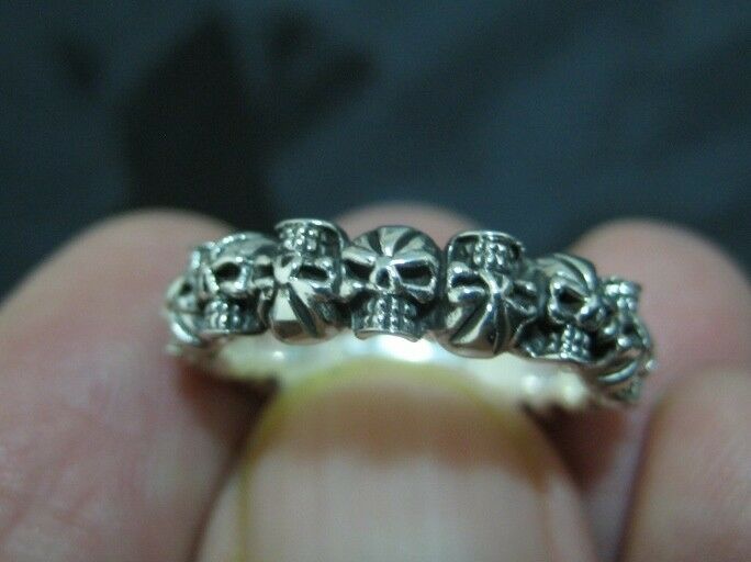 925 Sterling Silver many Skull Skulls Ring jewelry Art Thailand N3755