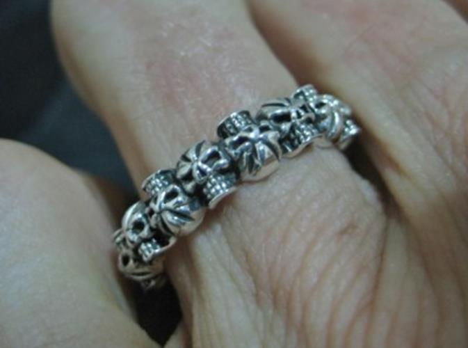 925 Sterling Silver many Skull Skulls Ring jewelry Art Thailand N3755