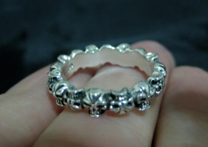 925 Sterling Silver many Skull Skulls Ring jewelry Art Thailand N3755