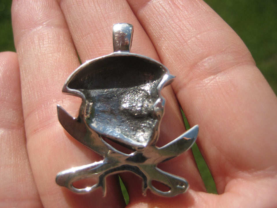 925 Silver Skull Pirate and Cutlass Pendant Necklace A2769