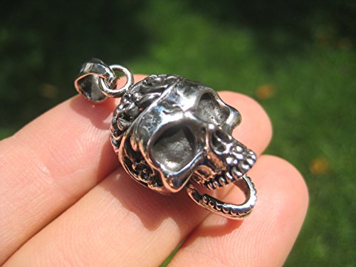 925 Sterling Silver Skull Movable Jaw Pendant Necklace or Keychain A28544