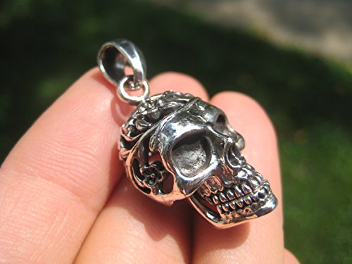 925 Sterling Silver Skull Movable Jaw Pendant Necklace or Keychain A28544