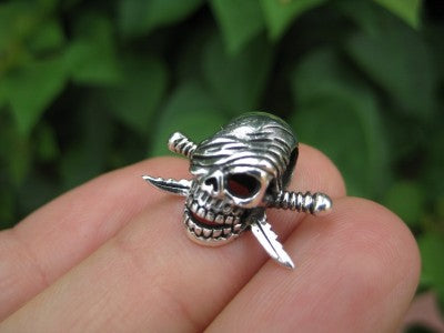 925 Sterling Silver Skull pirate pendant necklace jewelry art