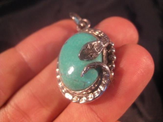 925 Silver Arizona Turquoise rattlesnake Pendant N3755