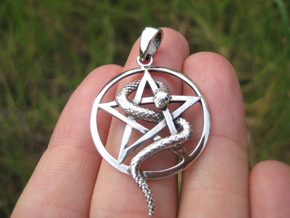 925 Silver Snake Pentagram Pentacle Pendant Thailand Jewelry Art A34