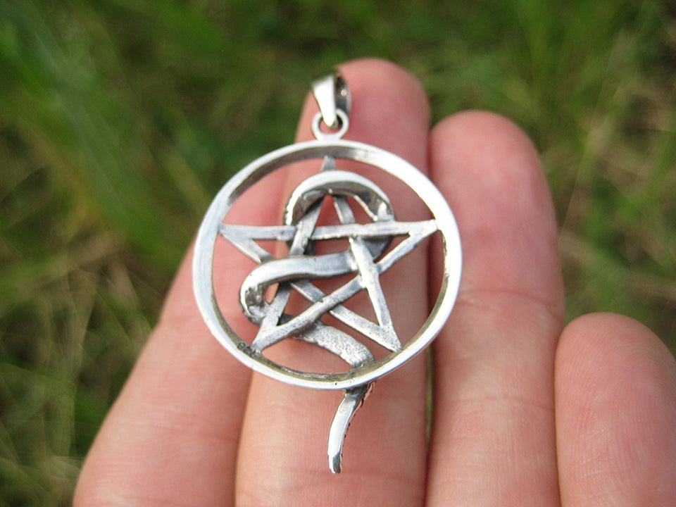 925 Silver Snake Pentagram Pentacle Pendant Thailand Jewelry Art A34