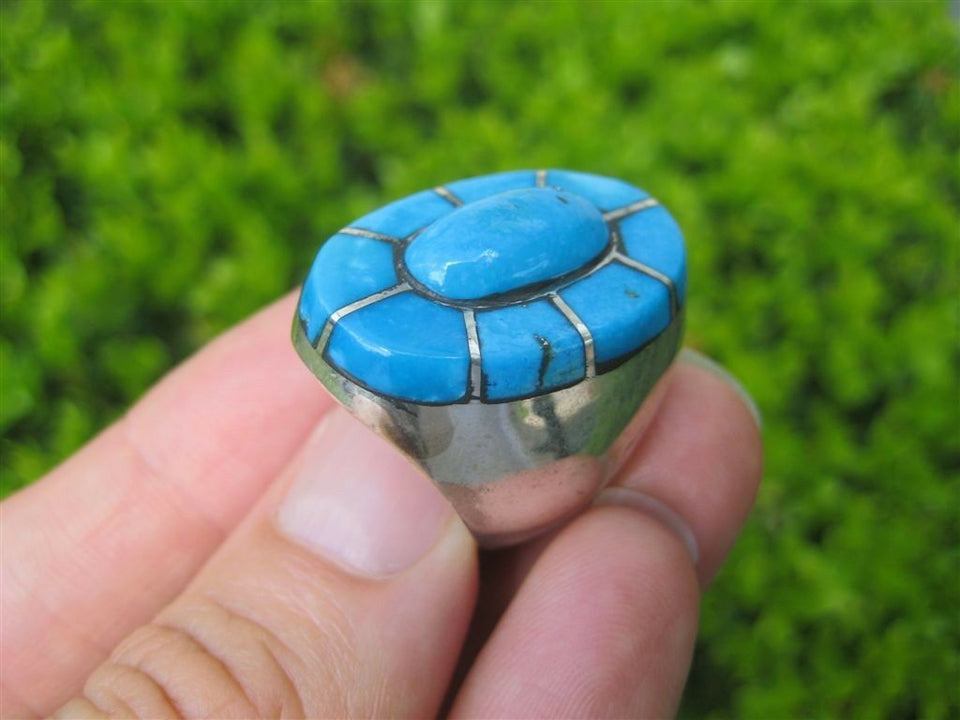 925 Silver Arizona Turquoise Ring Jewelry Size 7.75 8 N28544