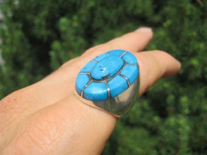 925 Silver Arizona Turquoise Ring Jewelry Size 7.75 8 N28544