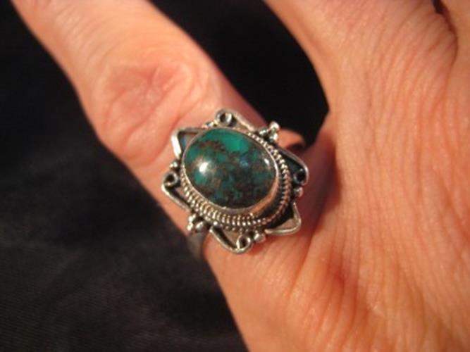 925 Silver Tibetan Turquoise crystal stone Ring Nepal jewelry art Size 6.5 N3896