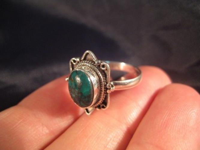 925 Silver Tibetan Turquoise crystal stone Ring Nepal jewelry art Size 6.5 N3896