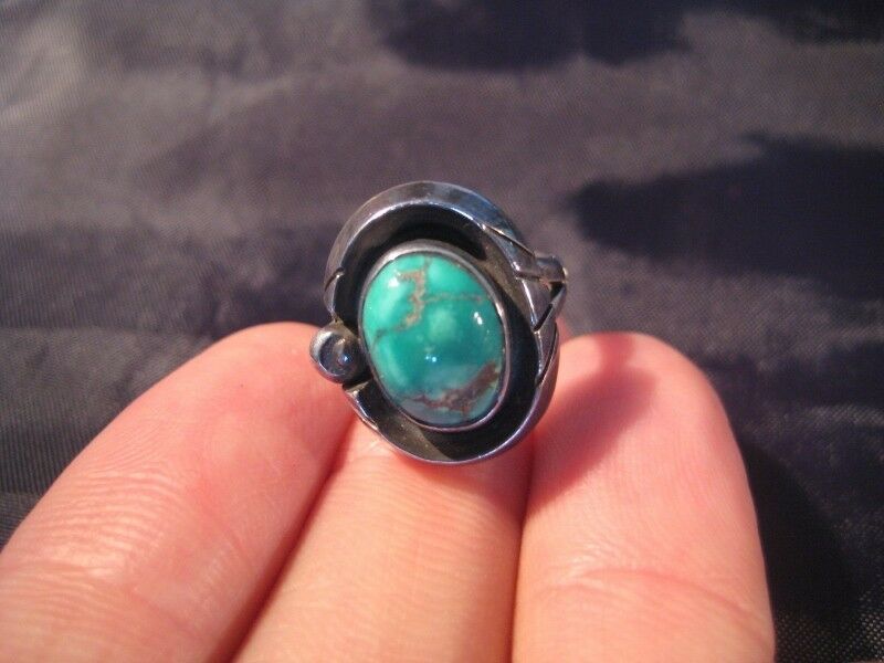 925 Silver Tibetan Turquoise crystal stone Ring jewelry art Size 3.25 N389