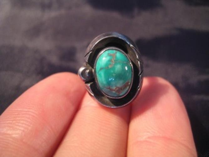 925 Silver Tibetan Turquoise crystal stone Ring jewelry art Size 3.25 N389