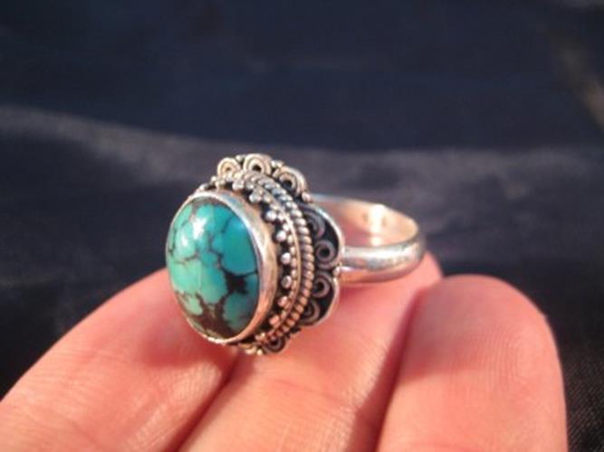 925 Silver Tibetan Turquoise stone Ring jewelry Nepal Size 9 US N3866
