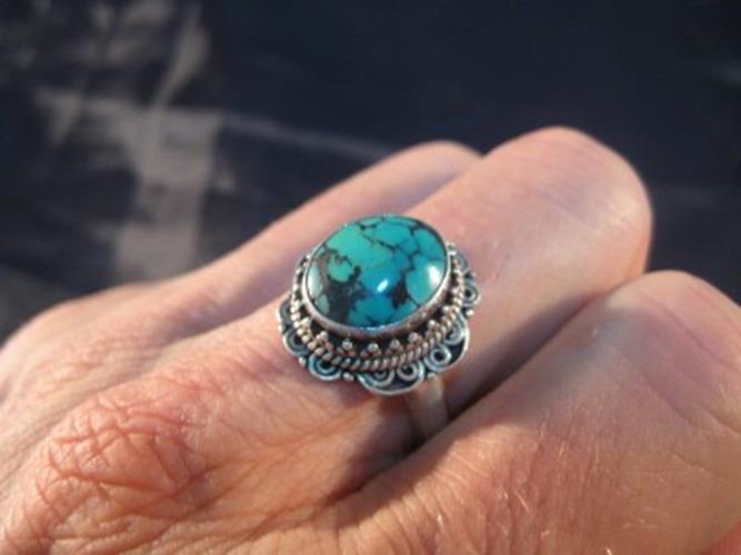 925 Silver Tibetan Turquoise stone Ring jewelry Nepal Size 9 US N3866