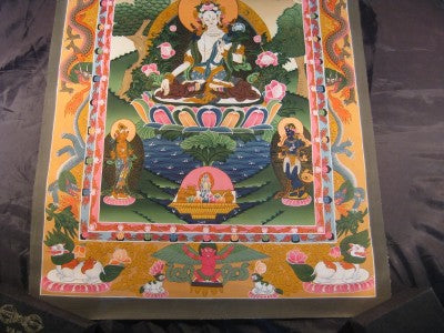24 K Gold White Tara Dragon Thangka Thanka paintng Nepal Himalayan Art
