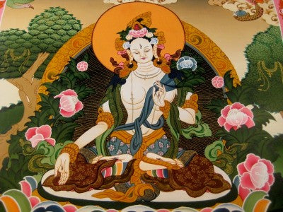 24 K Gold White Tara Dragon Thangka Thanka paintng Nepal Himalayan Art