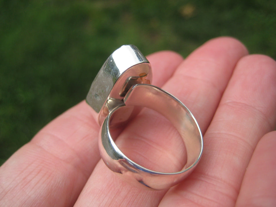 925 Silver Agate Geode Druzi Stone Ring Taxco Mexico Size 7.75 Adjustable A3521