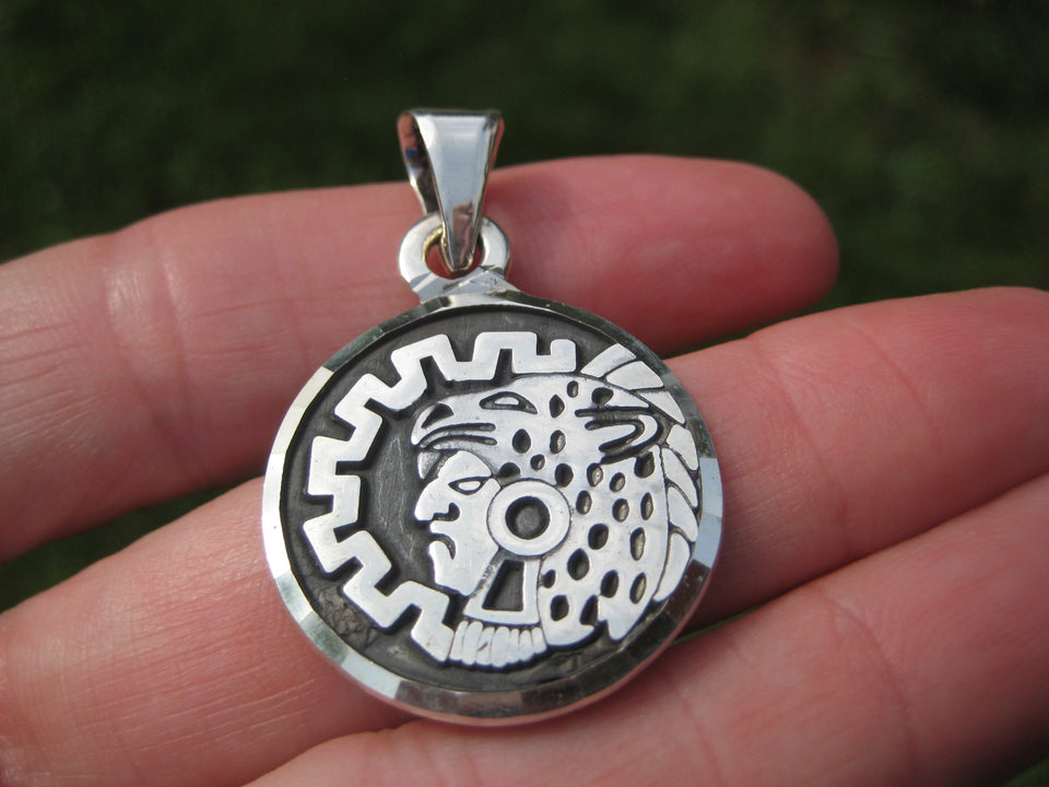 925 Silver Mayan Aztec Pendant Jaguar King A7436
