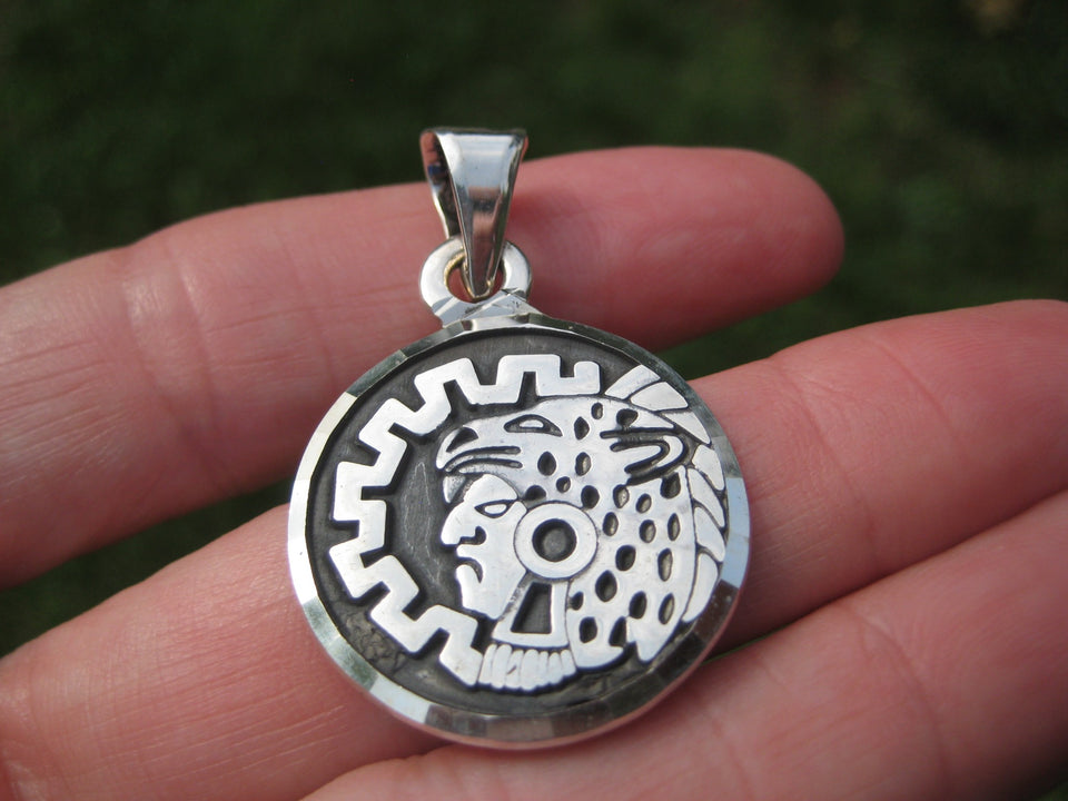 925 Silver Mayan Aztec Pendant Jaguar King A7436