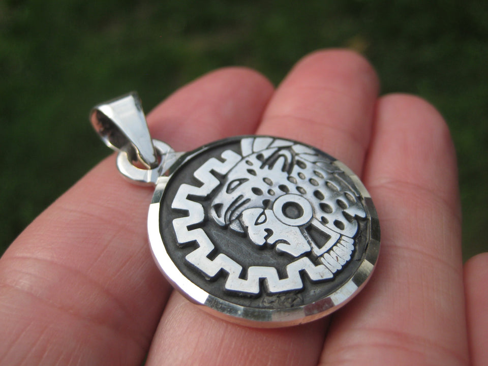 925 Silver Mayan Aztec Pendant Jaguar King A7436